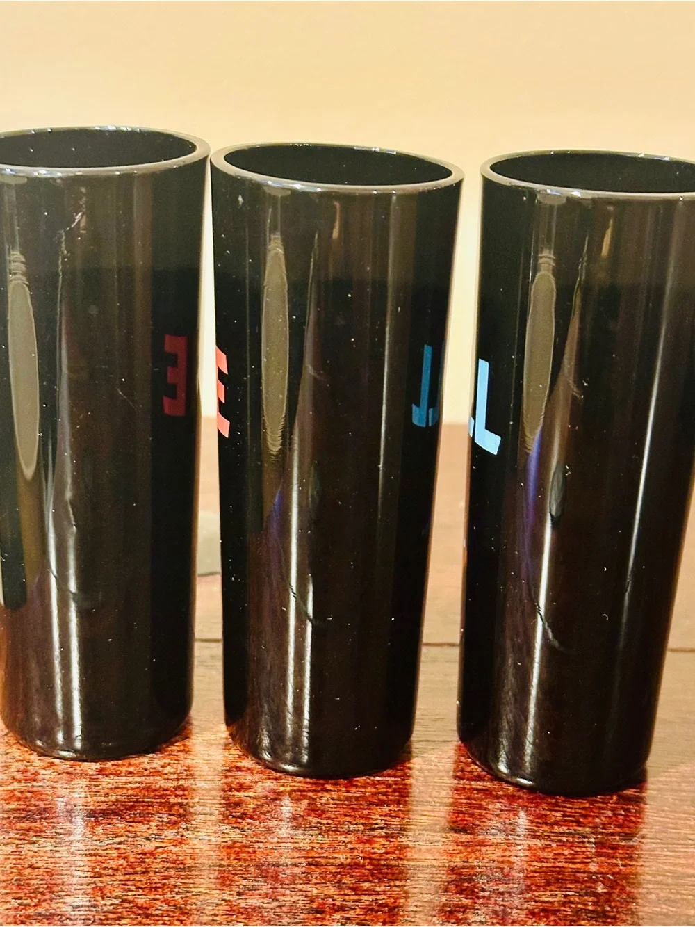Vintage Kalan “Over The Hill” Shot Glasses Set 3 Black 4” Tall Shooter  1990s